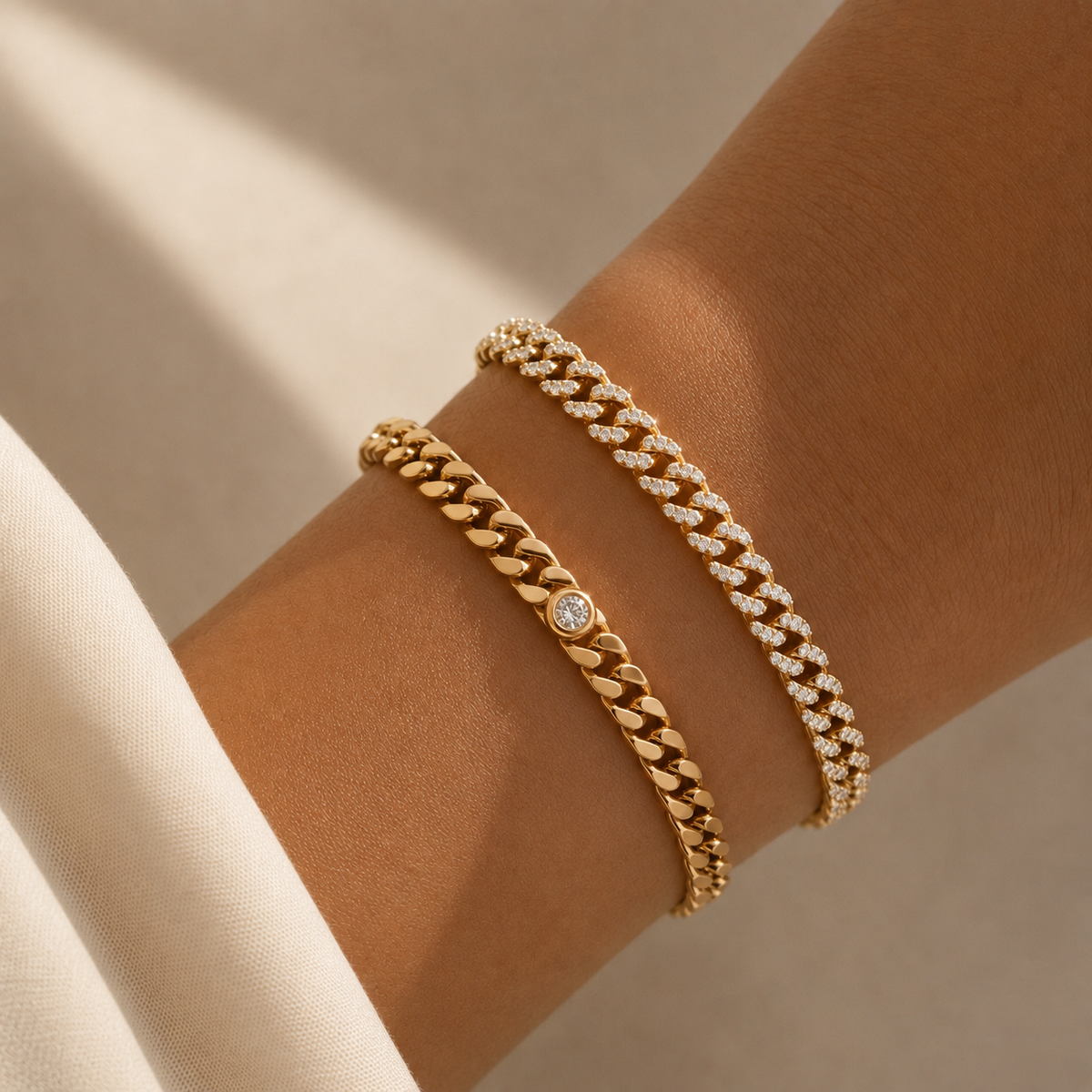 Cuban Diamond Men's Bracelet, solid 18K gold, by Aquae Jewels