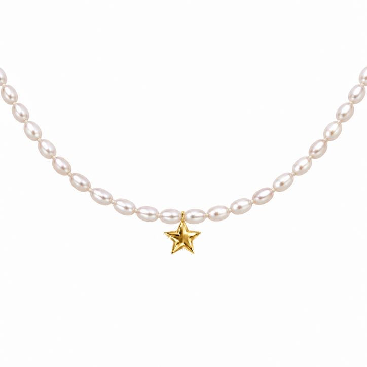 Little Star Pearls Choker necklace, solid 18K gold, by Aquae Jewels