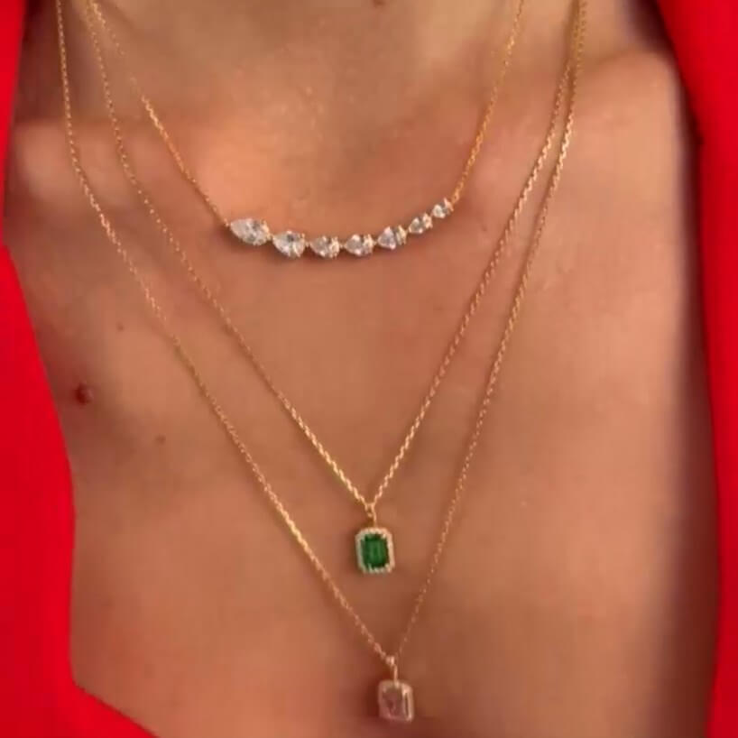 Necklace Emerald Cut Precious Stone