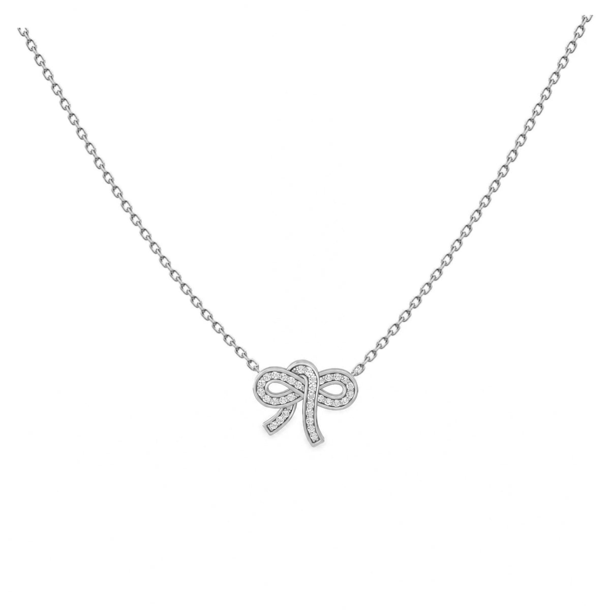 Diamond Bow Pendant Necklace, solid 18K gold, view 5 of 9