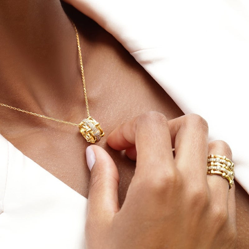 Woven Gold & Diamond Pendant Necklace – Burlington, solid 18K gold, view 2 of 8