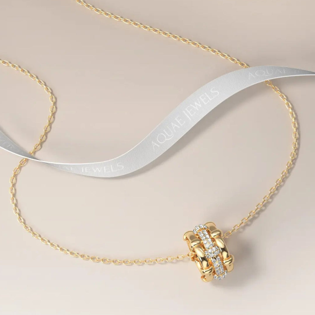 Woven Gold & Diamond Pendant Necklace – Burlington, solid 18K gold, by Aquae Jewels