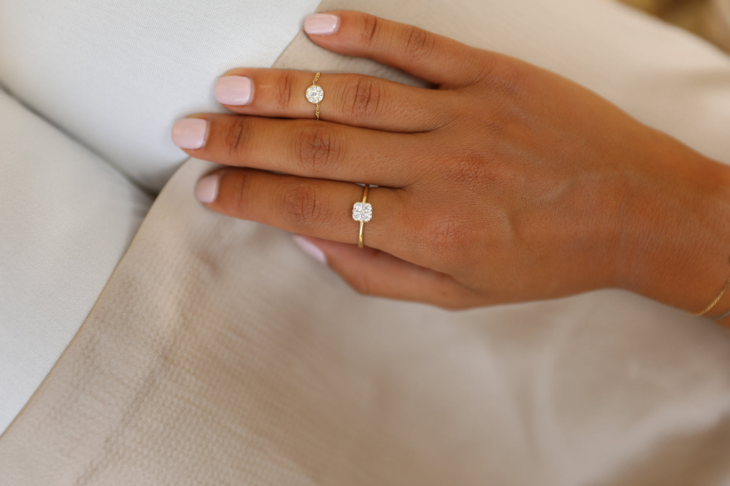 Flower Diamonds Cluster  Chain Ring