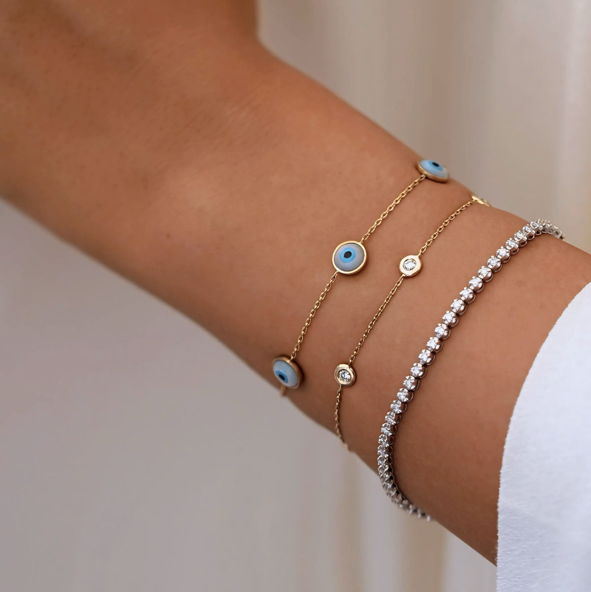 Evil Eye Constellation Bracelet, solid 18K gold, view 2 of 6