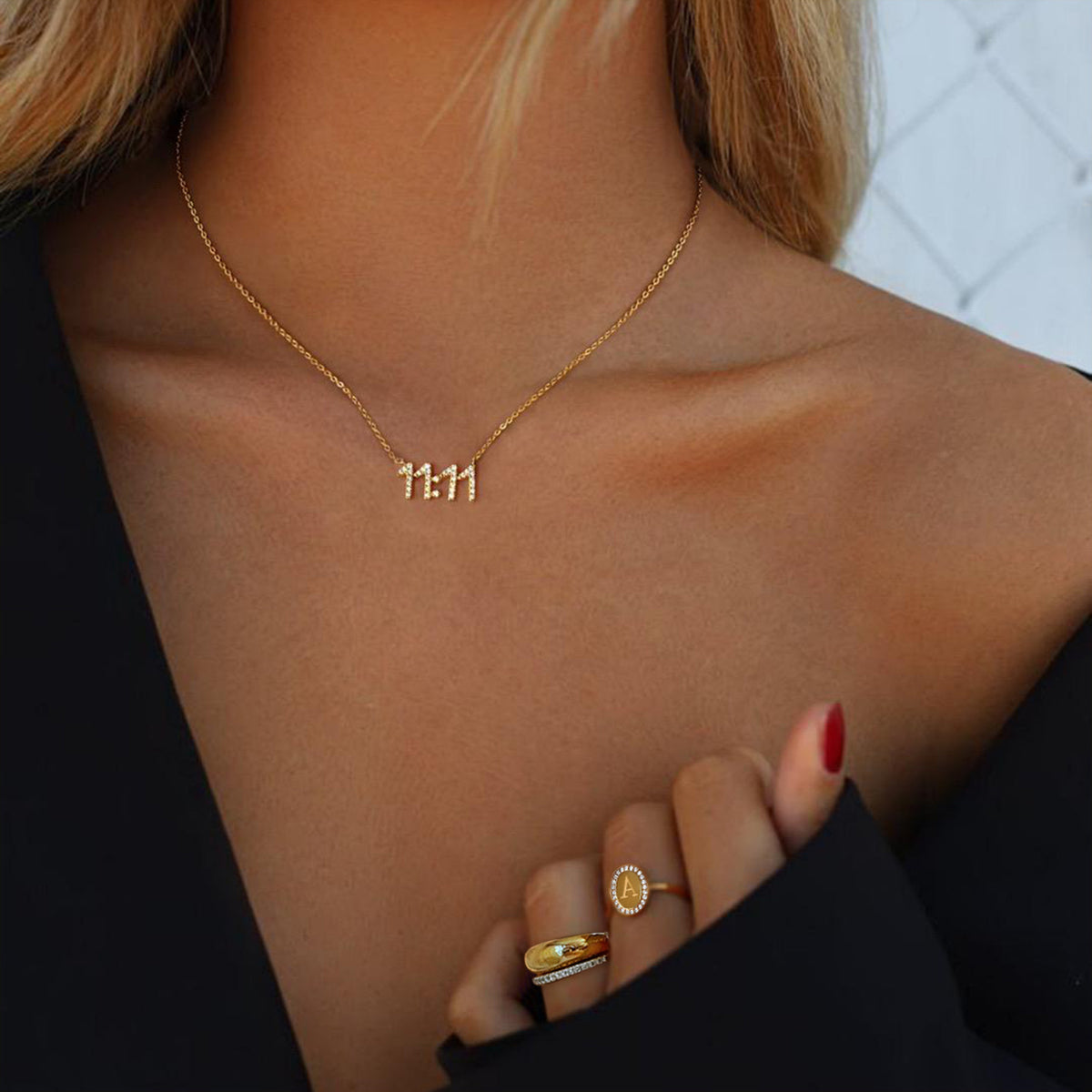 Pavé Diamond Date Necklace – 11:11, solid 18K gold, view 3 of 9