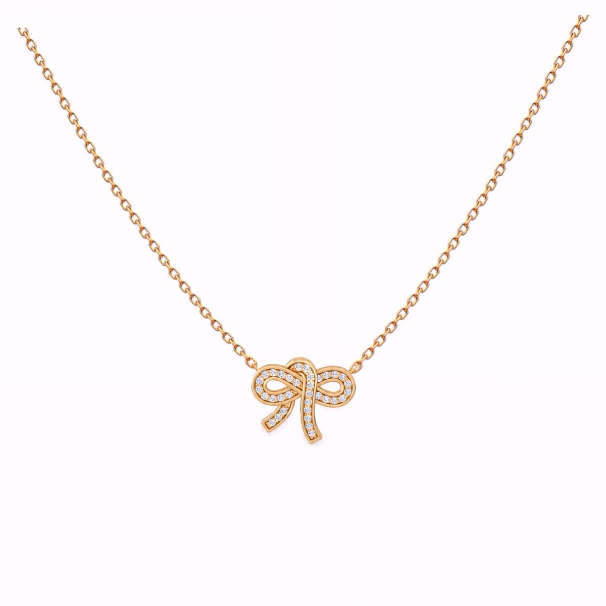 Diamond Bow Pendant Necklace, solid 18K gold, view 6 of 9