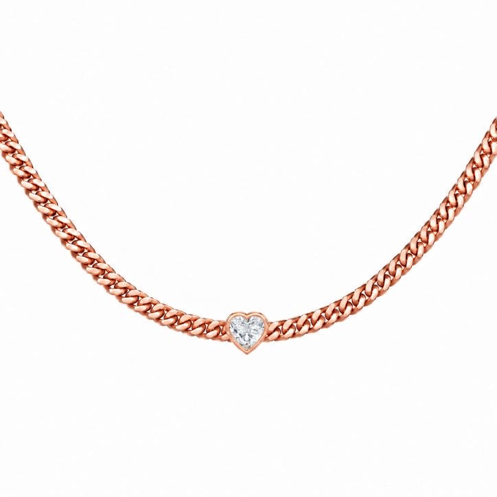 Cuban Heart Choker in 18K gold, heart-cut diamond set into the Cuban link chain, view 4 of 6