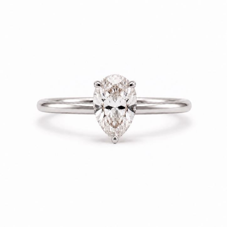 Pear Solitaire Ring, lab-grown diamond in solid 18K gold, view 3 of 5