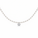 Diamond Star Pearl Choker – Little Star, pavé diamond star on a rice-pearl strand