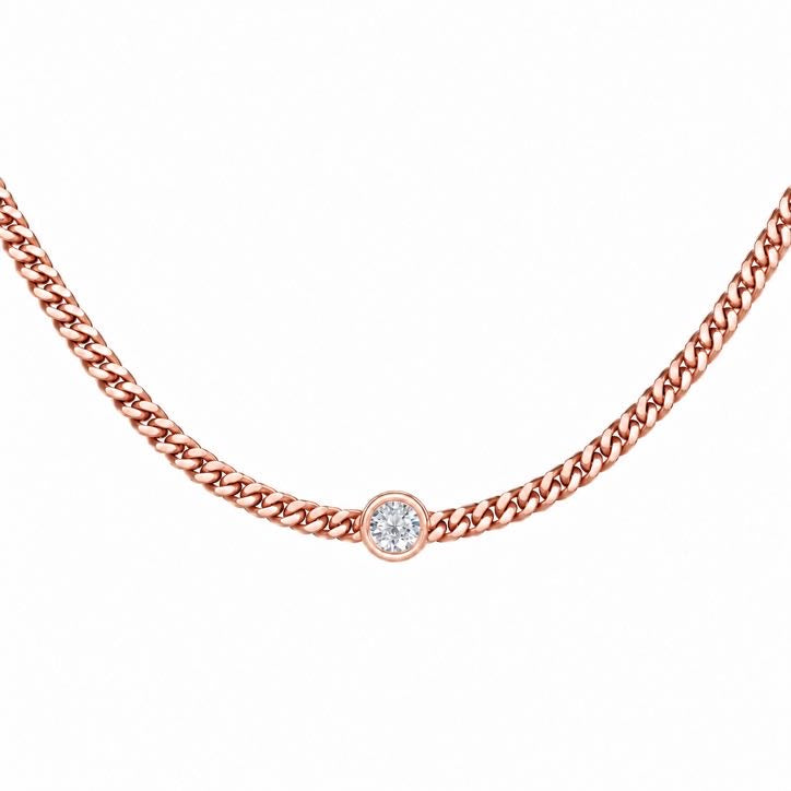 Round Bezel Cuban Choker necklace, solid 18K gold, view 2 of 5