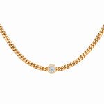 Round Bezel Cuban Choker necklace, solid 18K gold, view 3 of 5