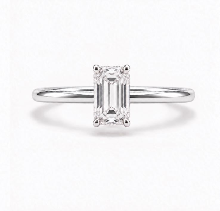 Emerald Solitaire Ring, lab-grown diamond in solid 18K gold, view 5 of 5