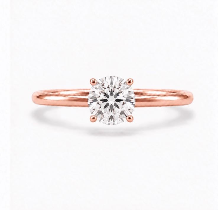 Round Solitaire Ring, lab-grown diamond in solid 18K gold, view 2 of 5