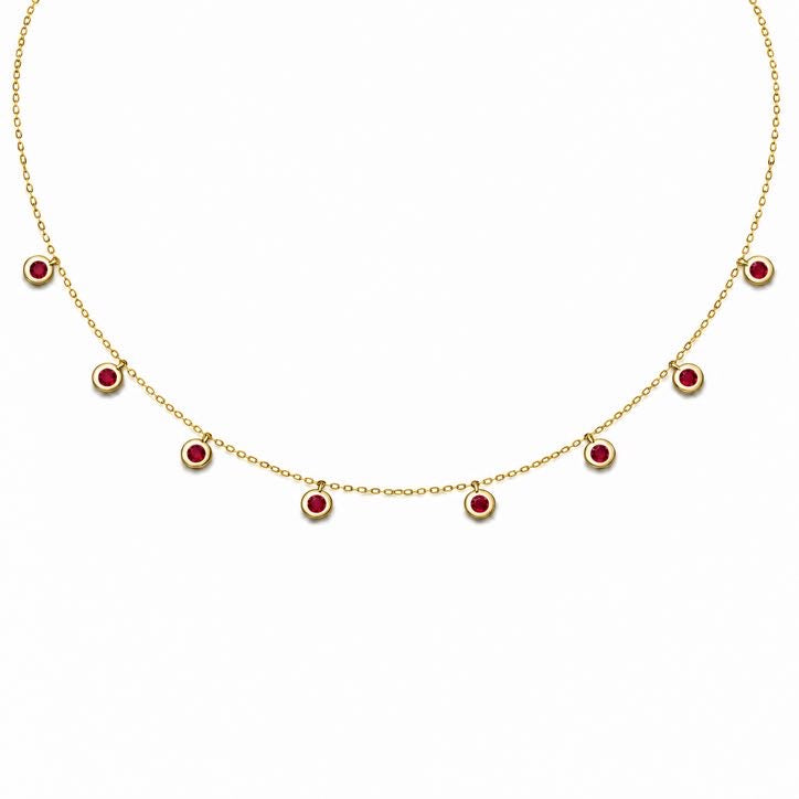 Precious Stone Pendant Choker in solid 18K gold with a bezel-set coloured stone