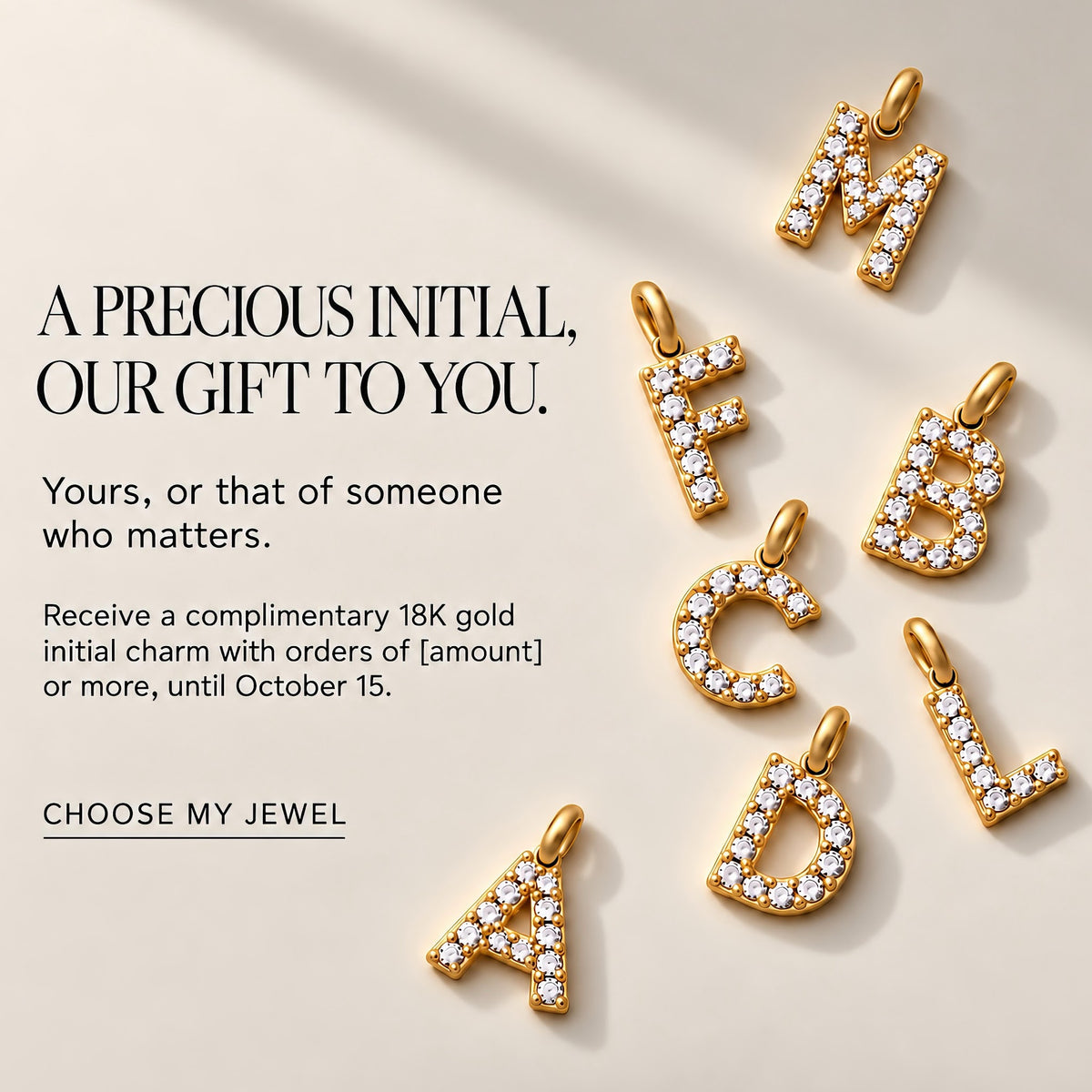 Diamond initial charm in 18K gold – Aquae Jewels atelier gift