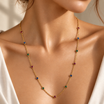 Emerald, ruby and blue sapphire bezel-set sautoir in 18K gold – Sahara Stones