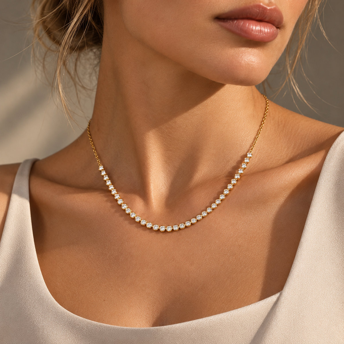 Graduated Bezel Diamond Riviera Necklace – Gala – Lab-Grown Diamond, 18K gold