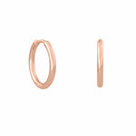 Classic Hoop Earrings, fine plain hoop in 18K rose gold, front and side view