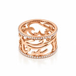 Diamond Duo Ring, solid 18K gold ring with two Arabic names and diamond bands on each side, view 3 of 6