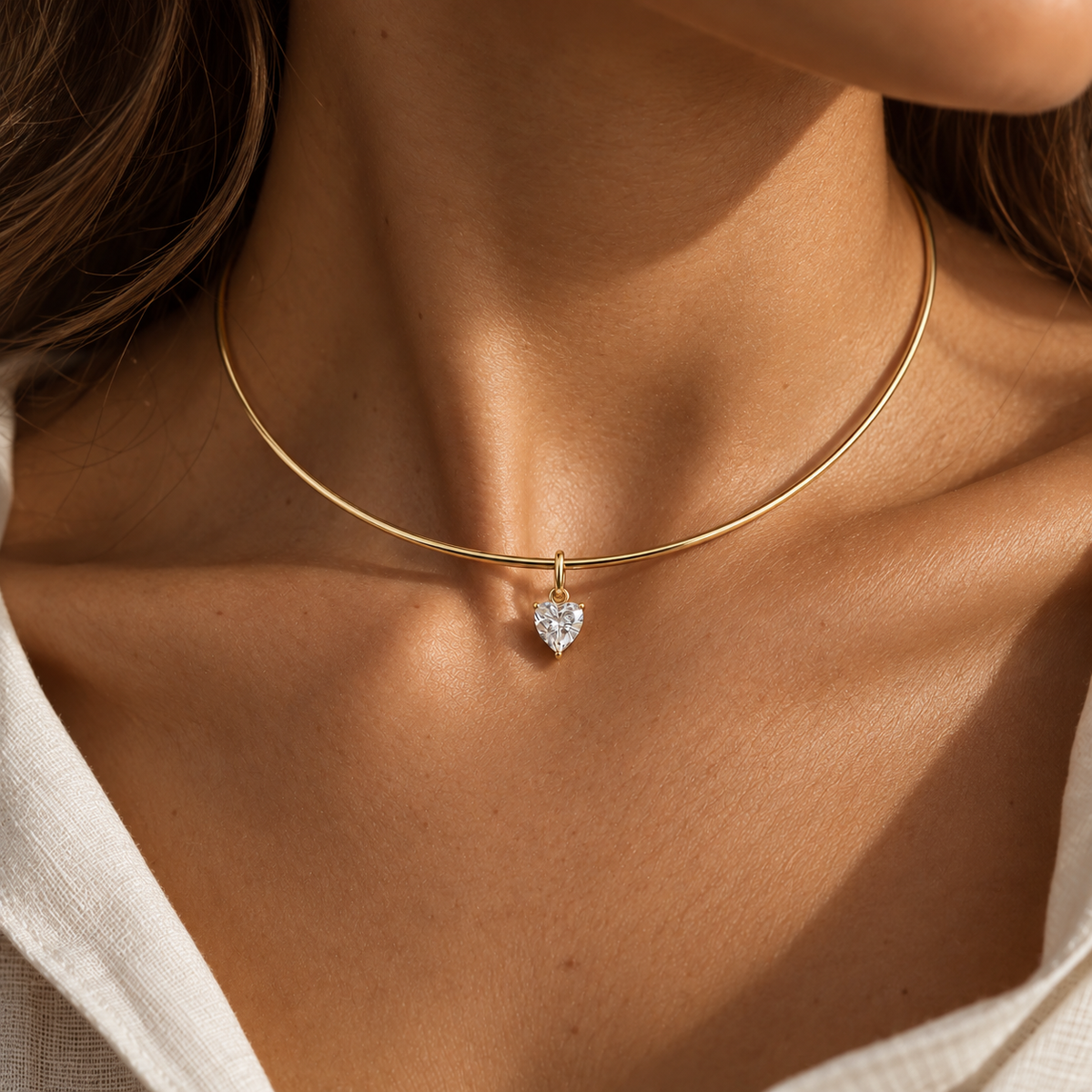 Diamond Drop Omega Choker necklace, solid 18K gold, by Aquae Jewels