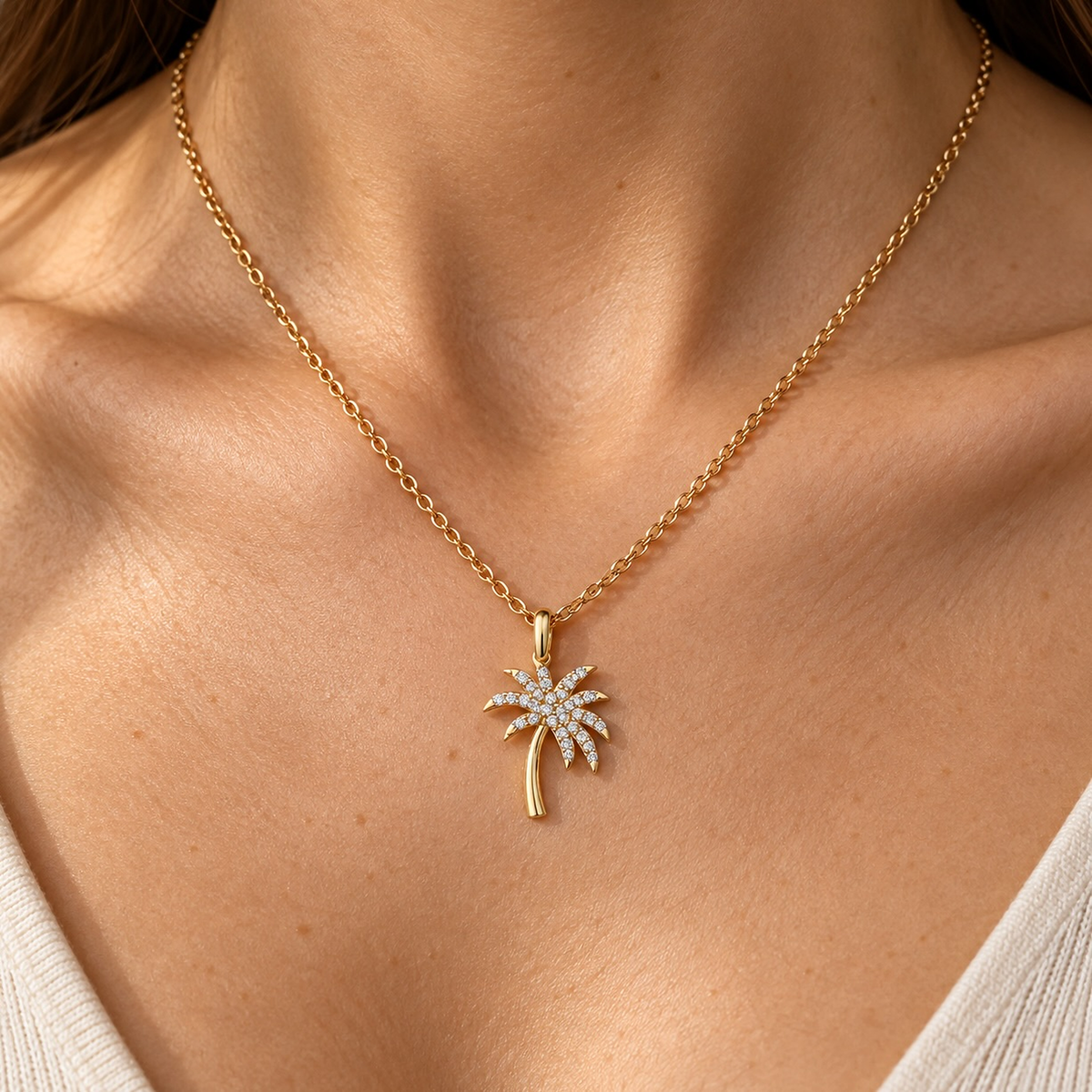 Diamond Palm Tree Necklace in 18K gold – Aquae Jewels