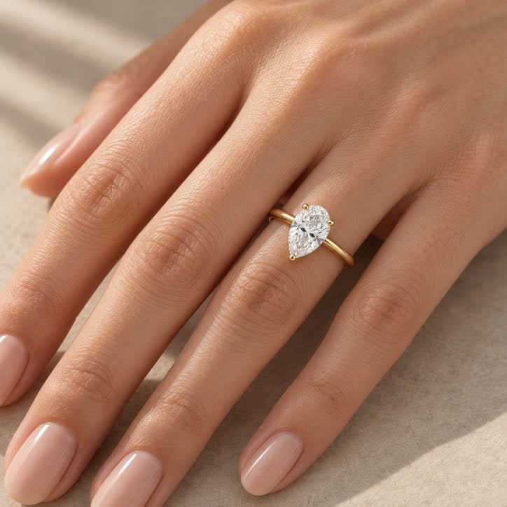 Pear Solitaire Ring, lab-grown diamond in solid 18K gold, view 5 of 5