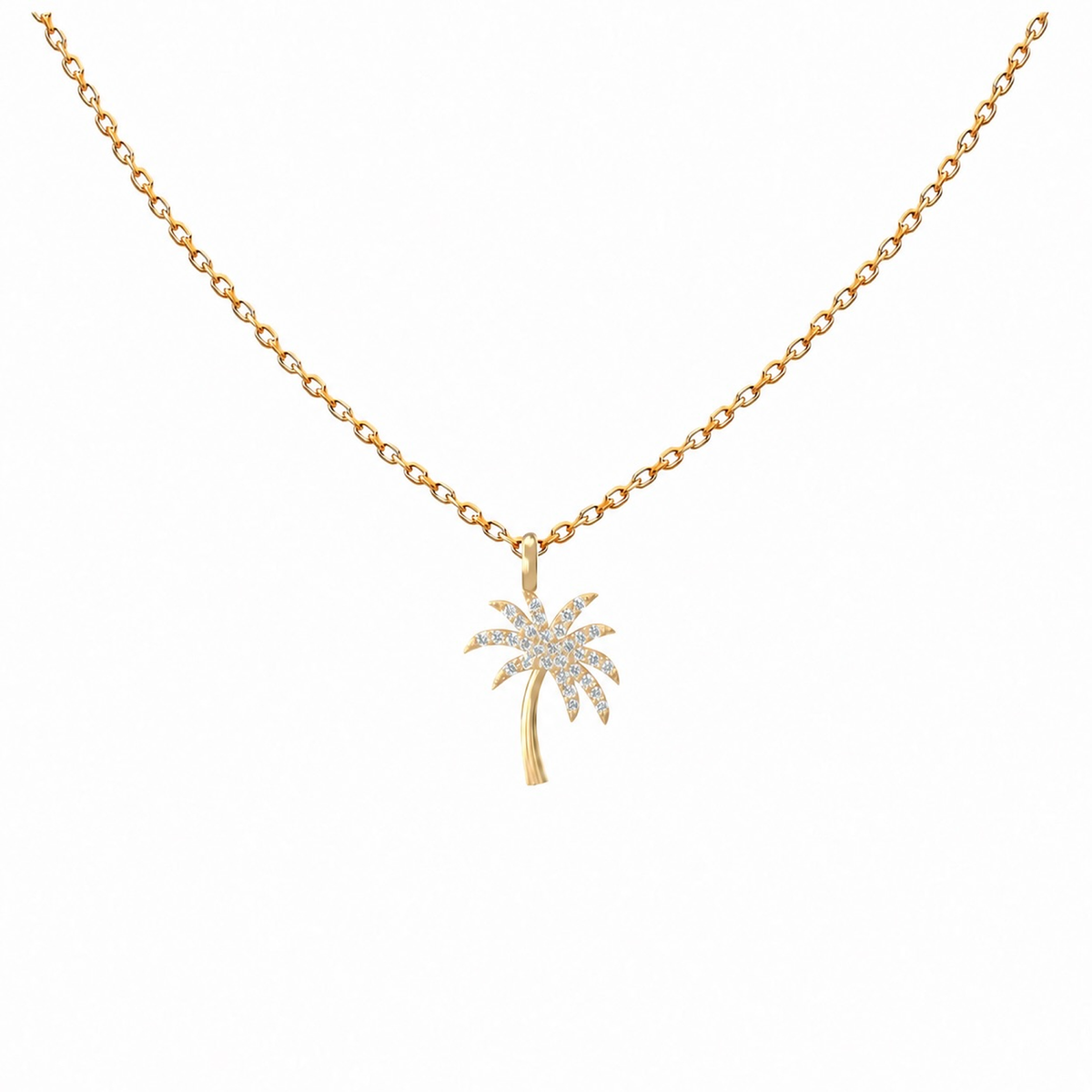Diamond Palm Tree Necklace in 18K gold, further view – Aquae Jewels