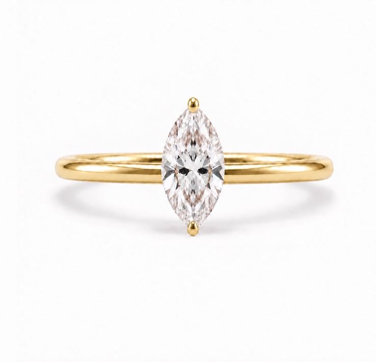 Marquise Solitaire Ring, lab-grown diamond in solid 18K gold, view 2 of 5