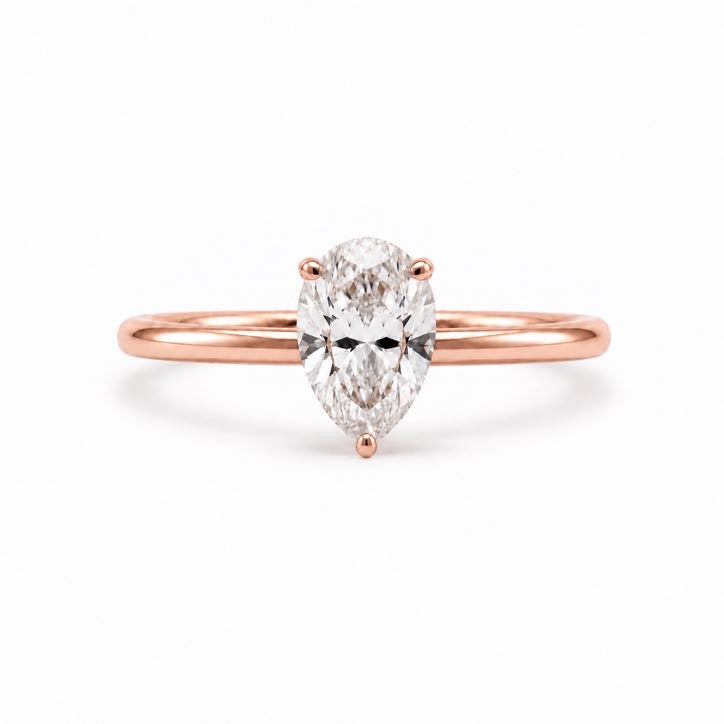Pear Solitaire Ring, lab-grown diamond in solid 18K gold, view 2 of 5