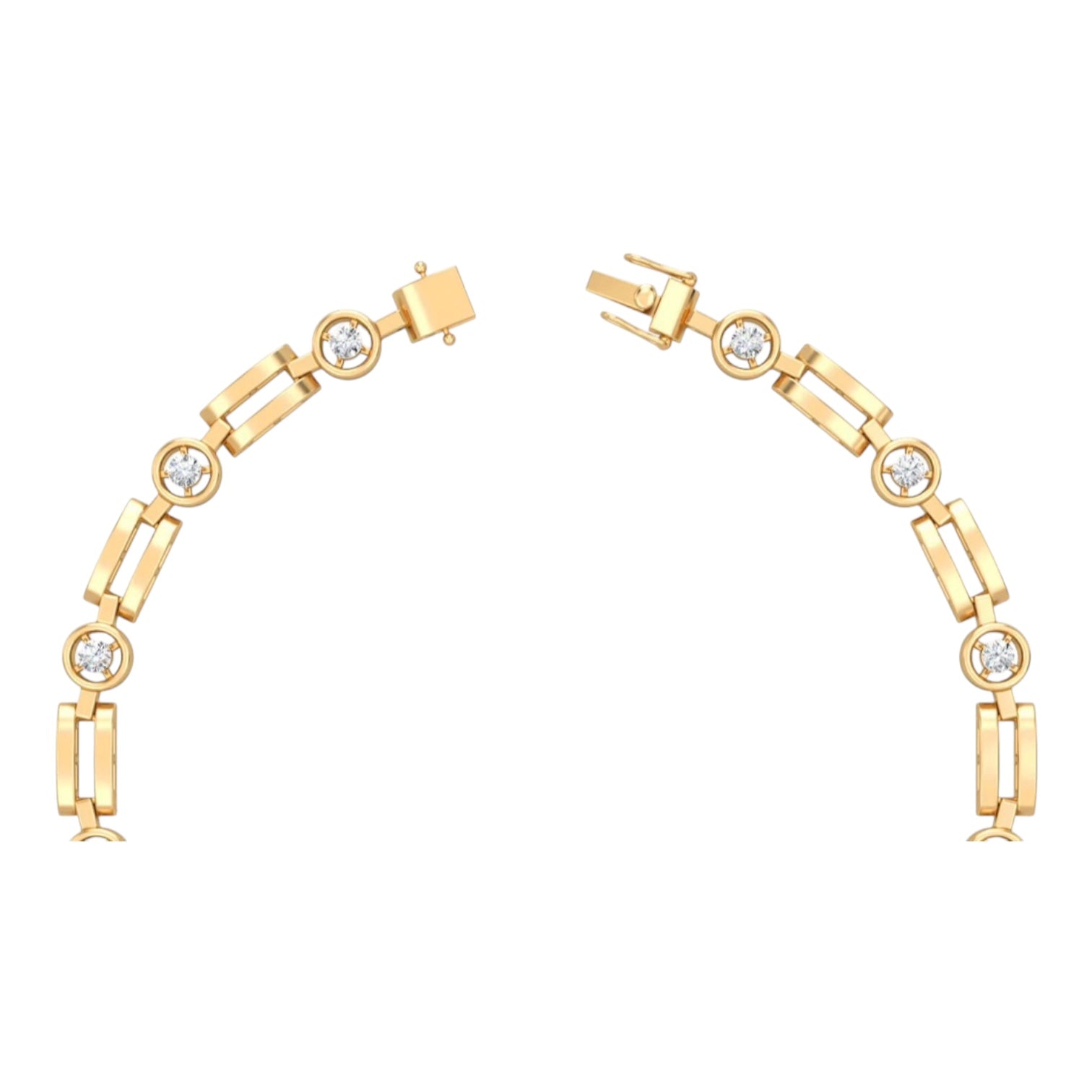 Rockefeller necklace in 18K gold, rectangular brick links alternating with bezel-set diamonds