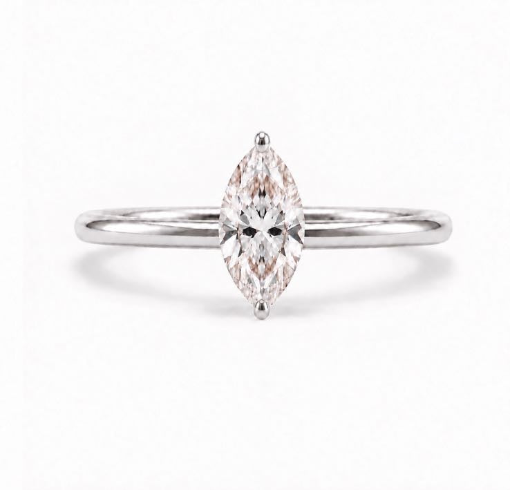 Marquise Solitaire Ring, lab-grown diamond in solid 18K gold, view 3 of 5