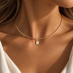Diamond Drop Omega Choker necklace, solid 18K gold, by Aquae Jewels