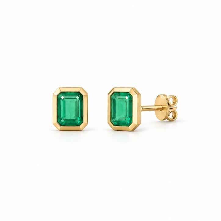 Cleo Stud Earrings – emerald-cut gemstone studs in 18K gold