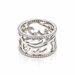 Diamond Duo Ring, custom Arabic ring engraved with two names, flanked by two thin diamond borders, view 2 of 6