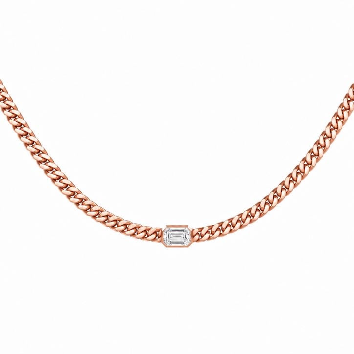 Cuban Chain Choker – Emerald-Cut Solitaire in solid 18K gold