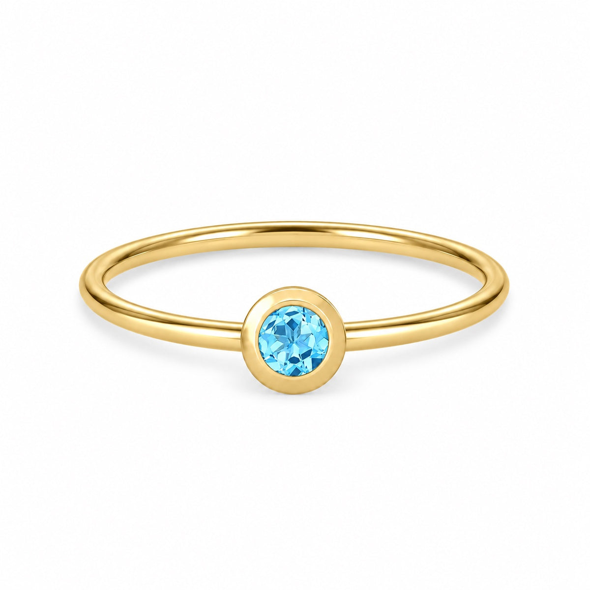 Blue Topaz December birthstone solitaire ring in 18K yellow gold – Aquae Jewels