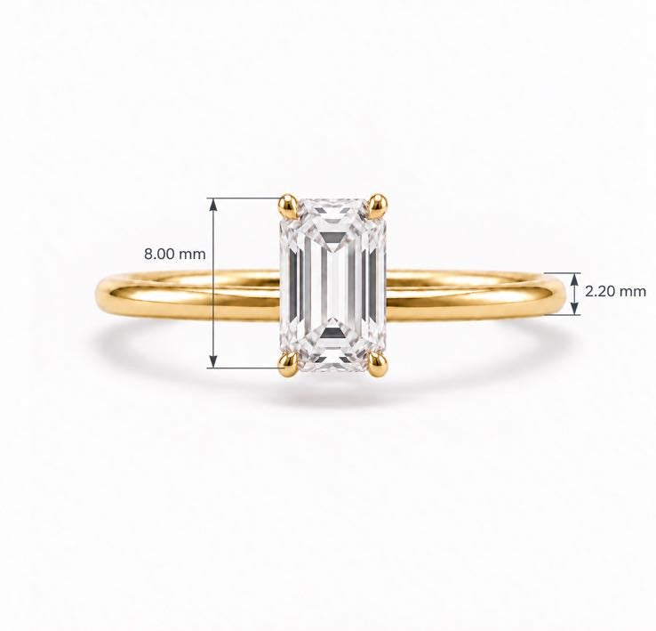 Emerald Solitaire Ring, lab-grown diamond in solid 18K gold, view 3 of 5