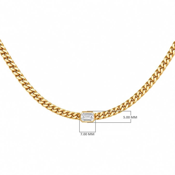 Cuban Chain Choker – Emerald-Cut Solitaire in solid 18K gold