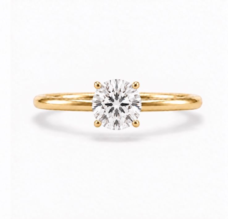 Round Solitaire Ring, lab-grown diamond in solid 18K gold, by Aquae Jewels