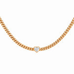 Cuban Heart Choker in 18K gold, heart-cut diamond set into the Cuban link chain, view 2 of 6