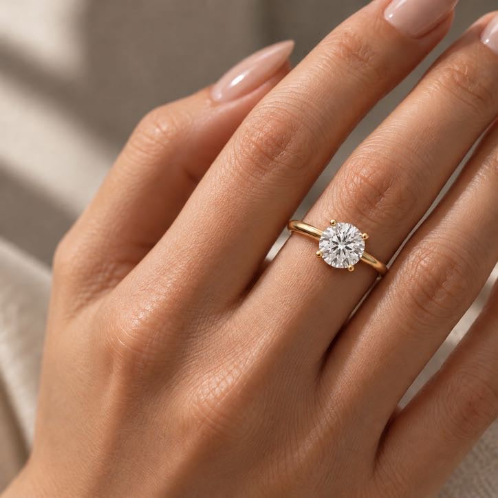 Round Solitaire Ring, lab-grown diamond in solid 18K gold, view 4 of 5