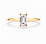 Emerald Solitaire Ring, lab-grown diamond in solid 18K gold, by Aquae Jewels