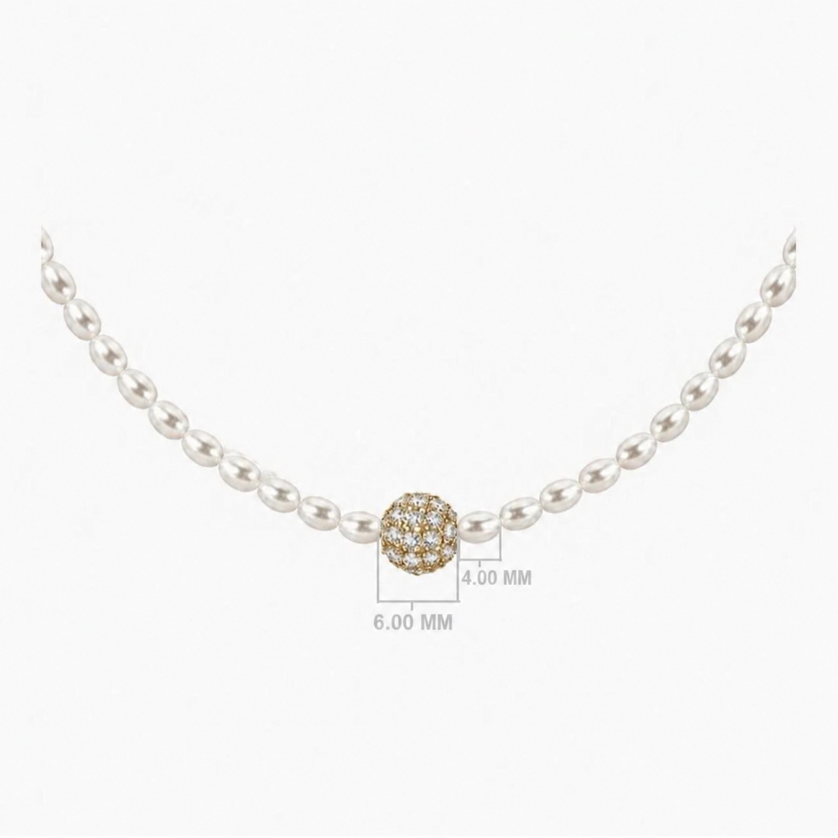 Oval freshwater pearl necklace with a pavé diamond sphere centre in 18K gold
