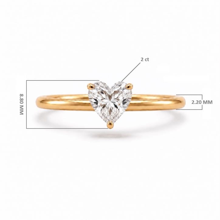 Heart Solitaire Ring, lab-grown diamond in solid 18K gold, by Aquae Jewels