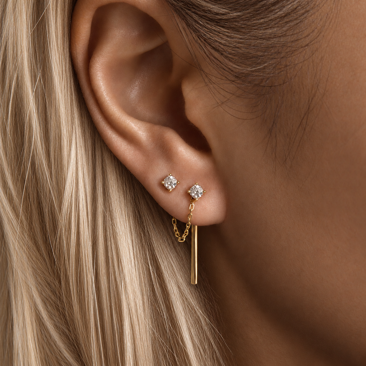 Diamond Rope Earrings, solid 18K gold, worn