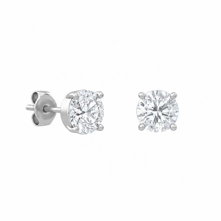 Pure Solitaire Stud Round Earrings, brilliant-cut diamond in solid 18K white gold, by Aquae Jewels