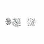 Pure Solitaire Stud Round Earrings, brilliant-cut diamond in solid 18K white gold, by Aquae Jewels