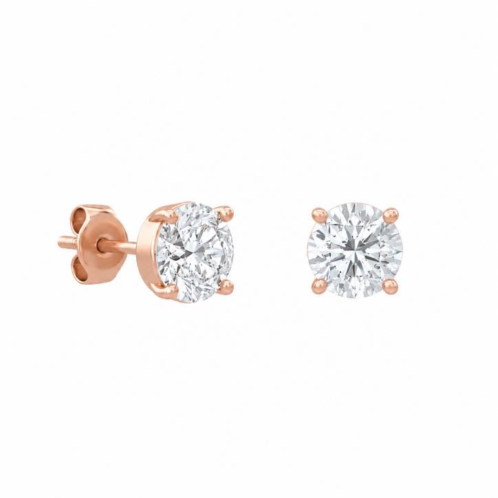 Pure Solitaire Stud Round Earrings, brilliant-cut diamond in solid 18K gold, by Aquae Jewels