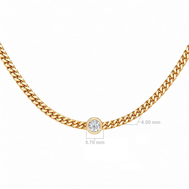 Round Bezel Cuban Choker necklace, solid 18K gold, view 5 of 5