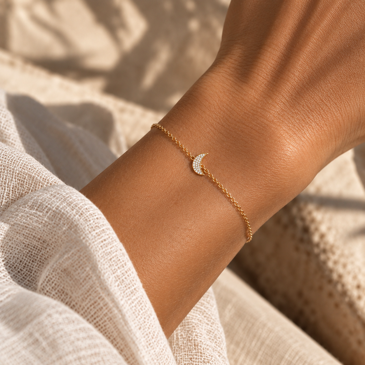 Moon Bracelet, solid 18K gold, by Aquae Jewels
